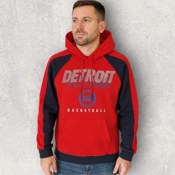 Detroit Pistons Hoodie Men’s XL UNK Red Black Pullover Basketball Sweatshirt - Picture 1 of 9